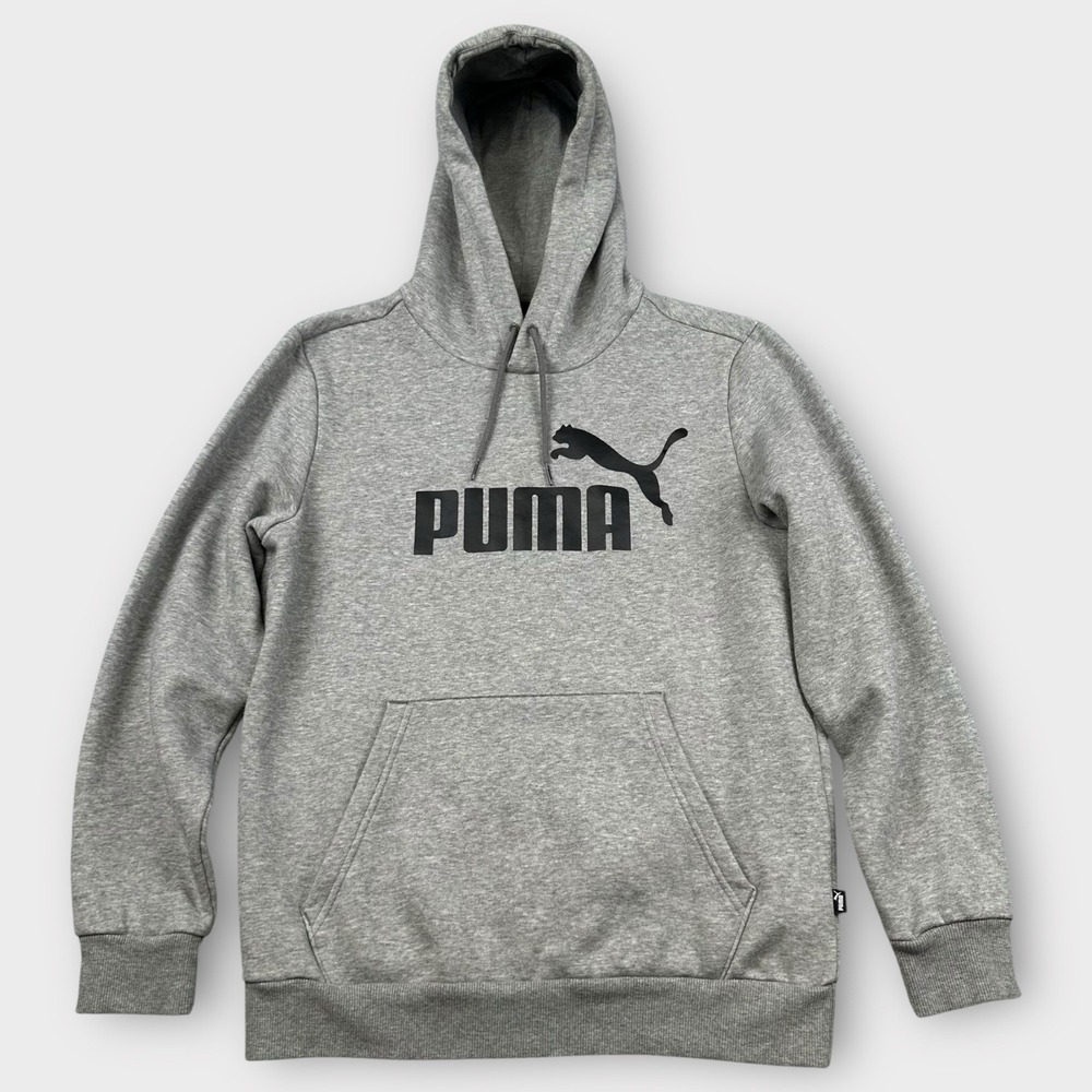 PUMA Essentials No 1 Logo Hoodie Mens S Gray Pullover Athletic Streetwear Sporty - Picture 1 of 13